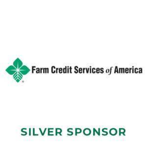 A green four leaf clover next to the words Farm Credit Services of America in black above the words silver sponsor in forest green