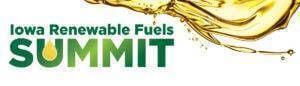Yellow oil dripping down from the top of the photo onto the words Iowa Renewable Fuels Summit in dark green